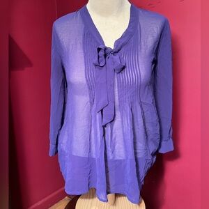 Banana Republic Purple Candy Sheer Bow Blouse Size Small